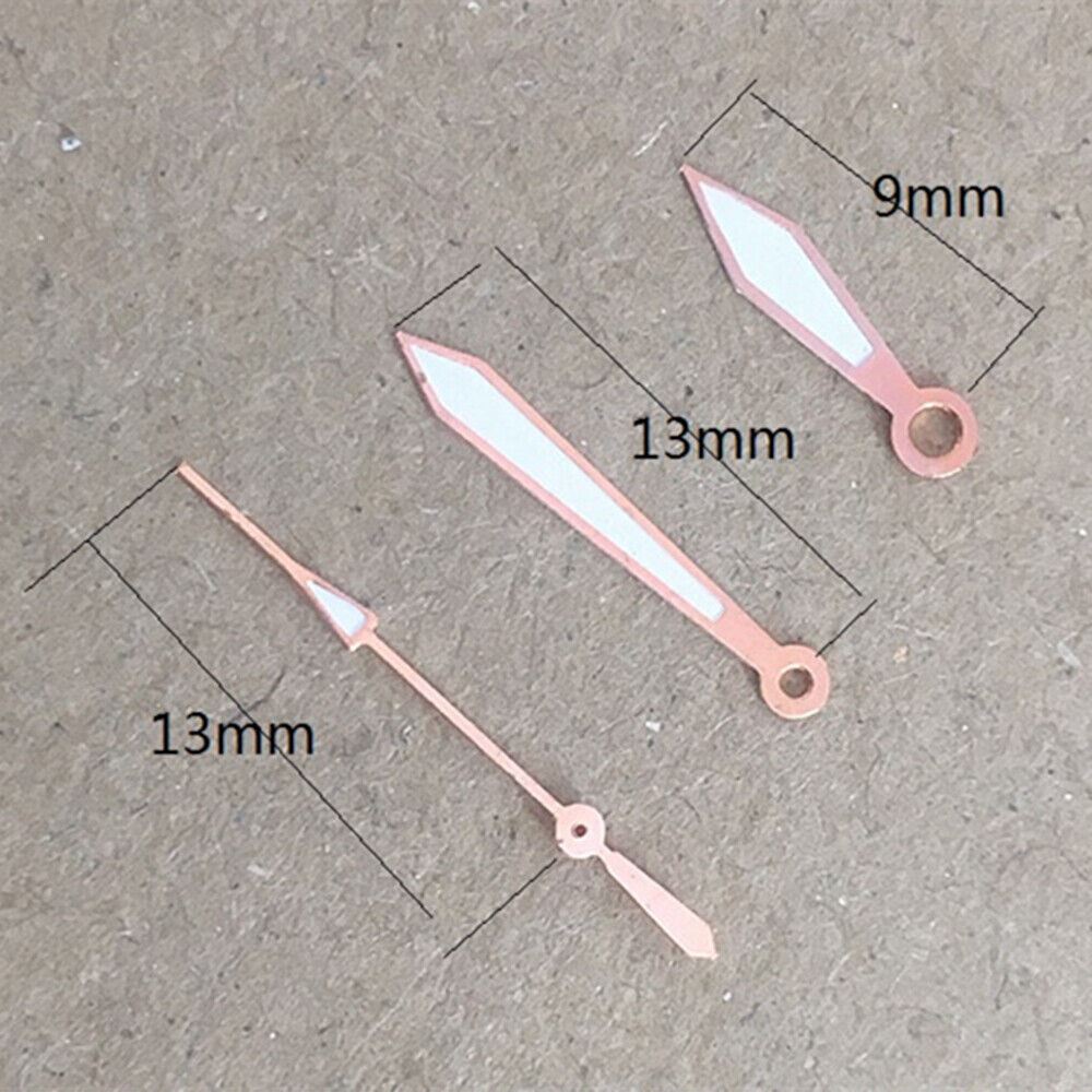 Rose gold luminous watch hands for Miyota 2035 quartz movement, enhancing visibility and style.
