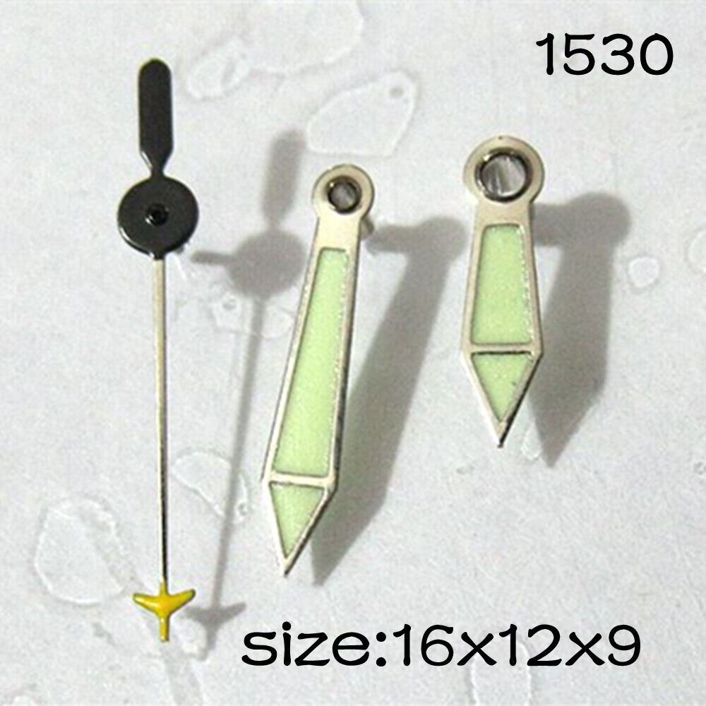 Luminous watch hands set for Miyota 2035 movement, sizes 16mm/12mm/9mm, enhancing night visibility.