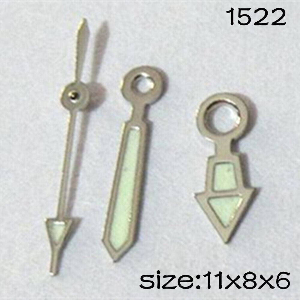 Luminous silver trim watch hands set, compatible with Miyota 2035 movement, sizes 11mm/8mm/6mm by #1522 brand