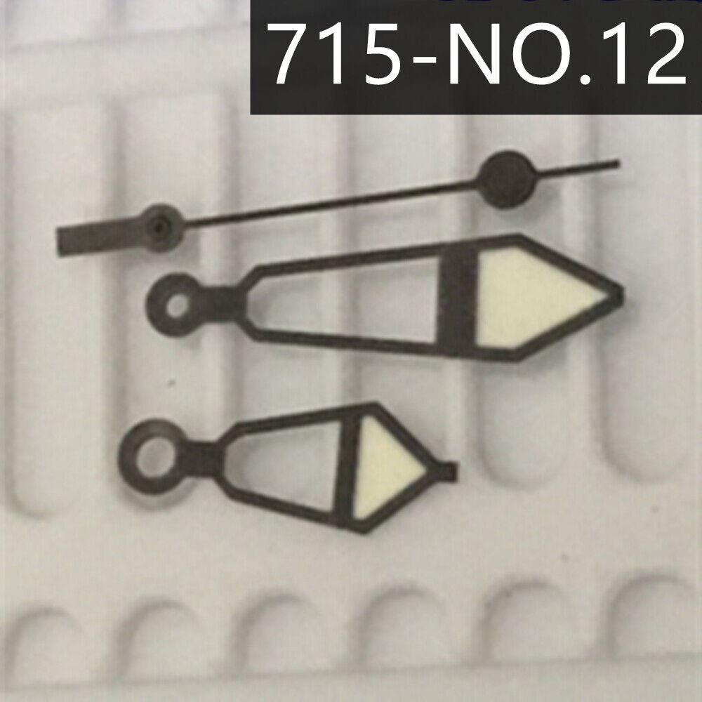 Black Trim Lume watch hands compatible with Ronda 715 quartz, precise timekeeping accessory.