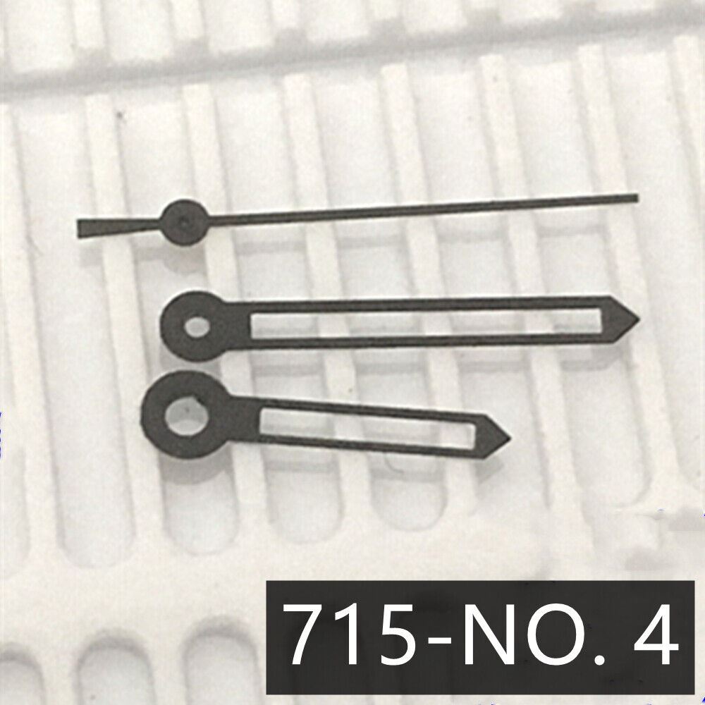 Black trim hollow watch hands for Ronda 715 quartz, sleek design enhancing precision timing.