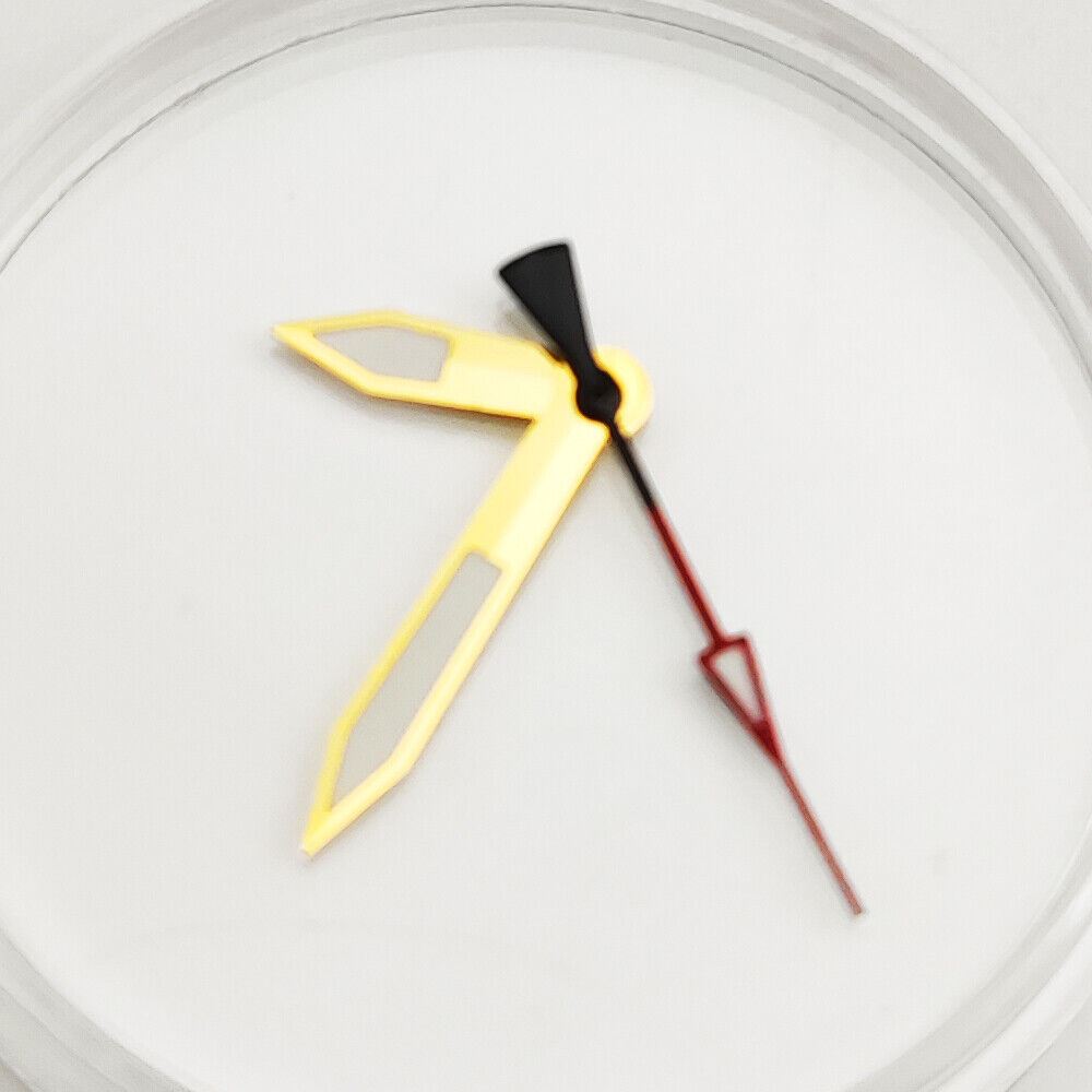 Golden green luminous watch hands for NH35A/NH36A movement, improving nighttime visibility and style.