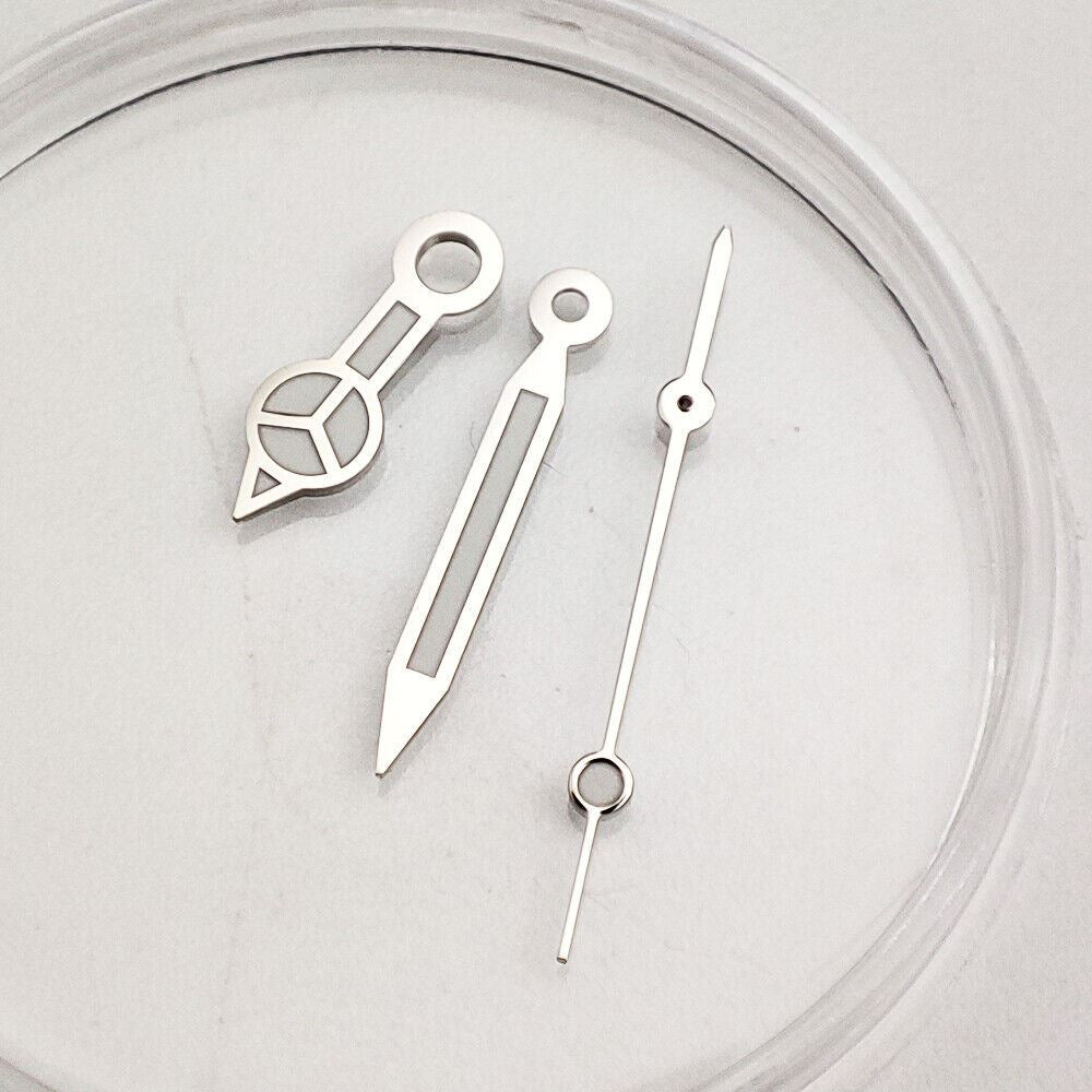 Silver trim green luminous watch hands for NH35A/NH36A movement, ensuring precise fit and visibility in low light.