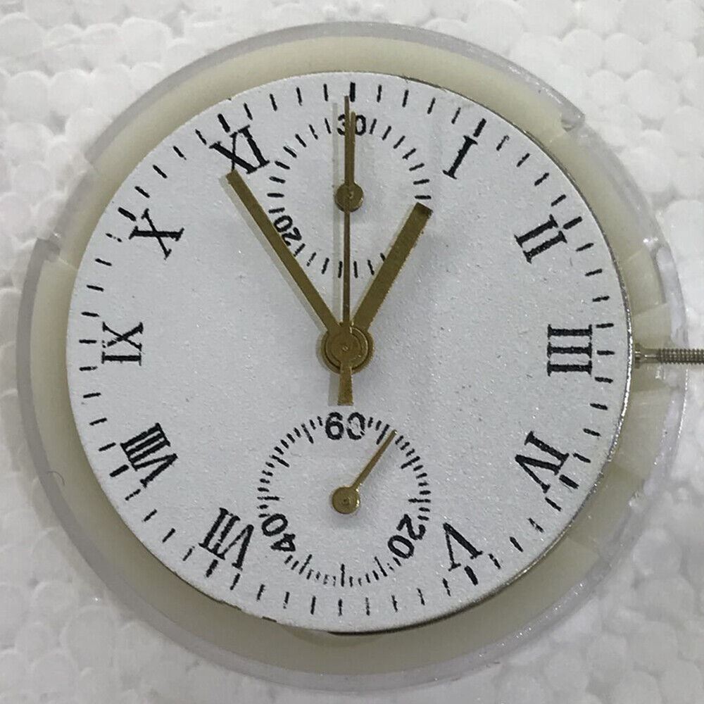 China Made 7750 chronograph movement watch with 2 hands and small seconds at 6 and 12 o'clock positions.