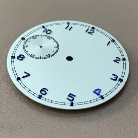 37mm white pilot watch dial with clear numerals, fits ETA 6497 movement, no logo, BP08 model.