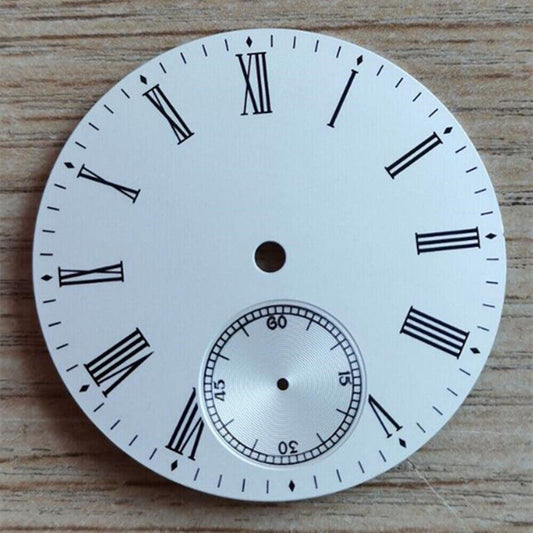 39mm white enamel pilot watch dial for ETA6498 and Seagull ST3621 movements, sleek design.