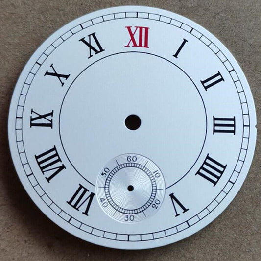 38.9mm Roman white pilot watch dial with clear numerals, compatible with ETA6498 and Seagull ST3621 movements.