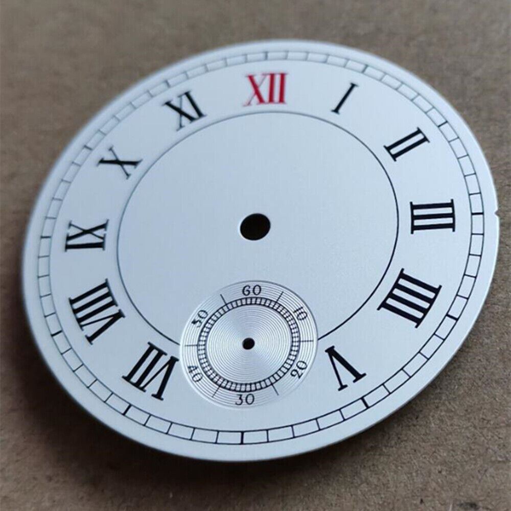 Roman white pilot watch dial 38.9mm with clear numerals, fits ETA6498 and Seagull ST3621 movements, brand unspecified.