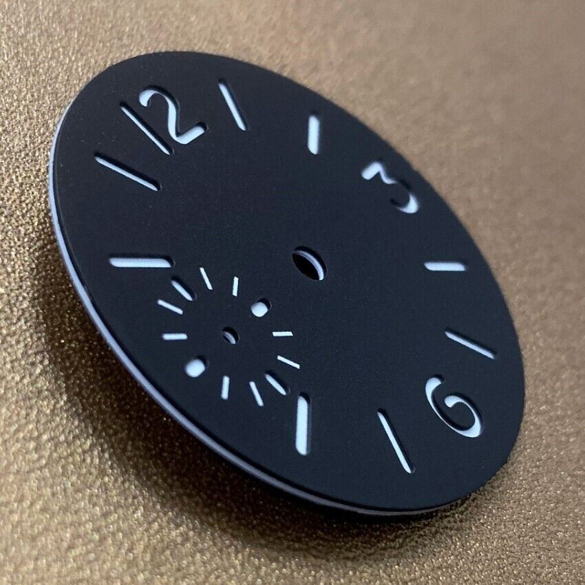 34.5mm green luminous ETA watch dial for 6497/6498 movement with white hour markings.