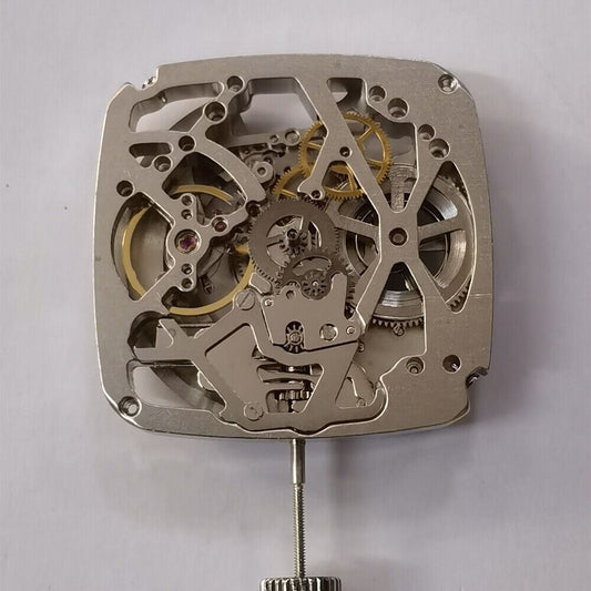 Tianjin Seagull ST25 silver square watch with hollow dial and 3-hand mechanical movement