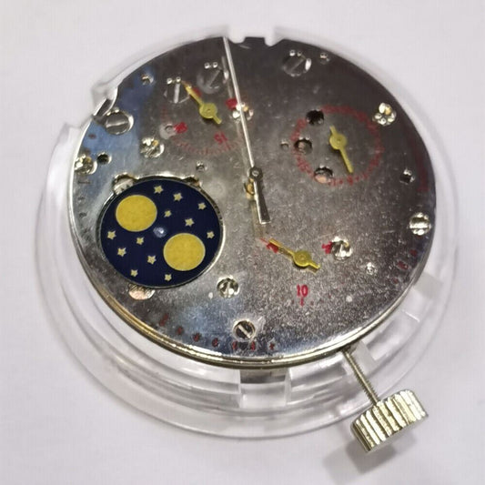 Tianjin Seagull ST1908 manual watch movement with moon phase complication, precise timing mechanism