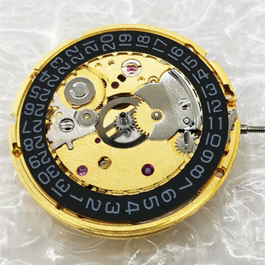 Tianjin 2824-2 automatic watch movement with golden and black dial, precision mechanical gear from China.