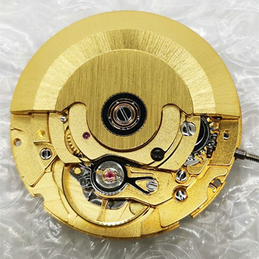 Tianjin 2824-2 automatic watch movement showcasing golden and black dial with precise mechanical gears.