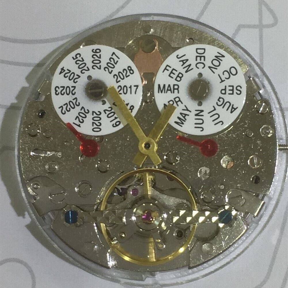 China Made Perpetual Calendar watch accessory featuring mechanical movement and hollow balance wheel at 6 o'clock.