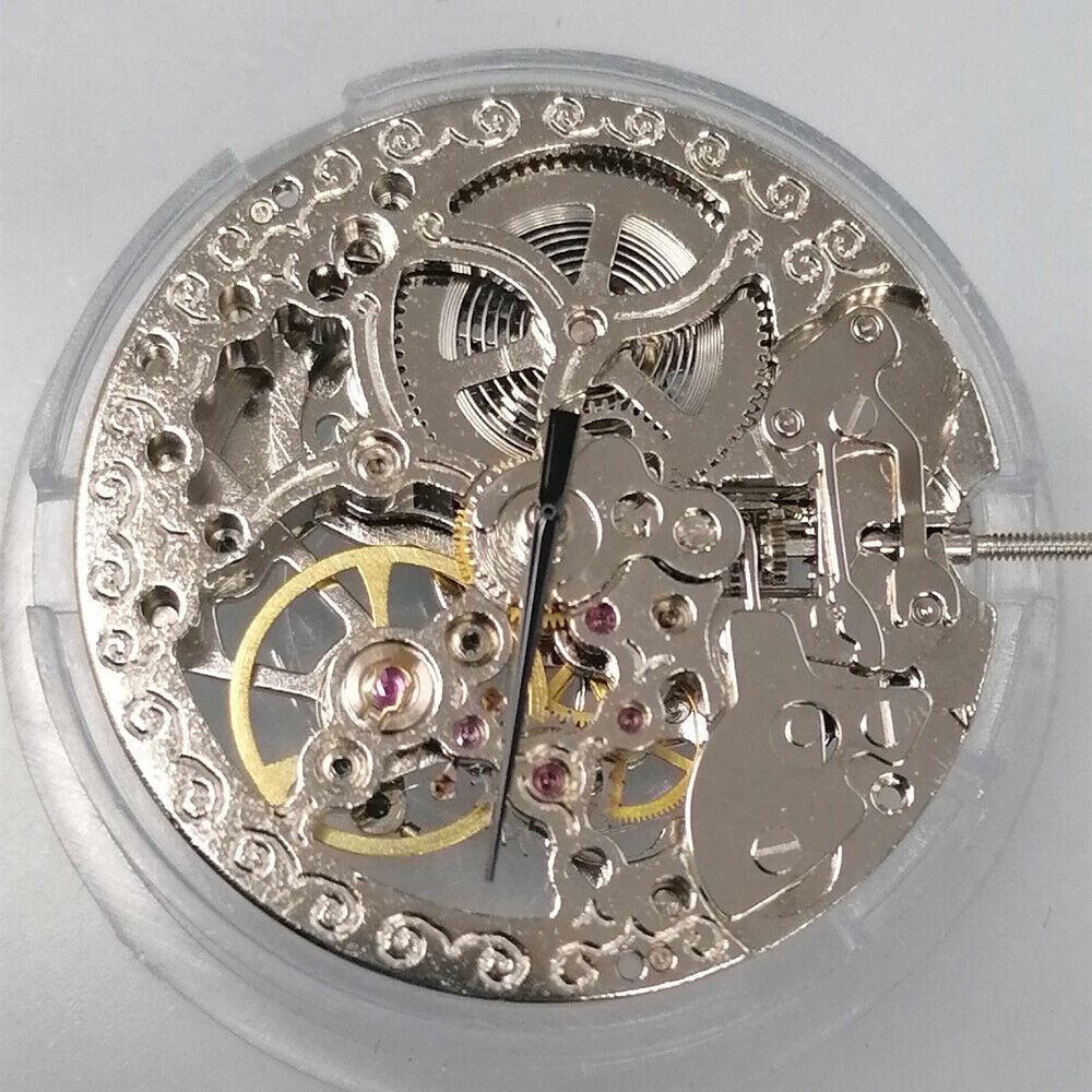 Asian Silver Tianjin TY2807 T16 hollow automatic mechanical movement for watch repair and replacement.