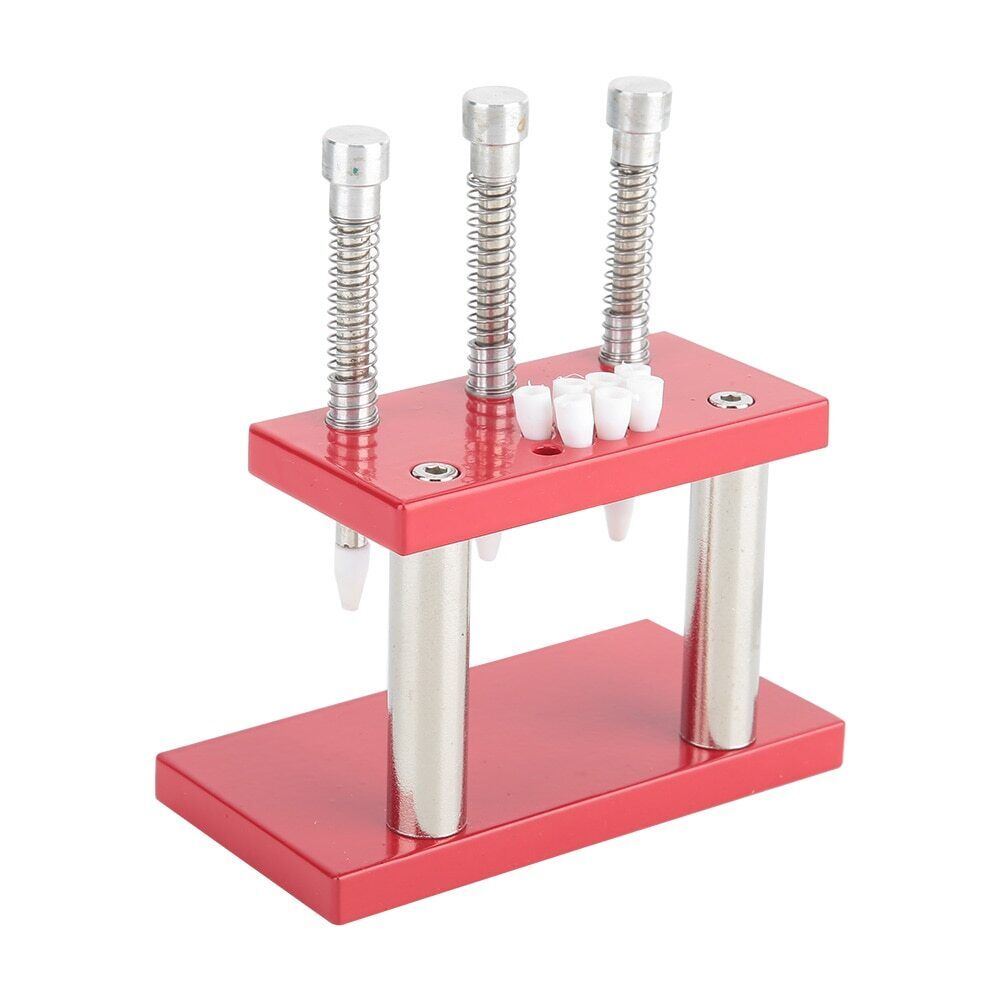 Three-head aluminum watch hand press tool with 7 dies for precise watch hand fitting and setting, durable and versatile.