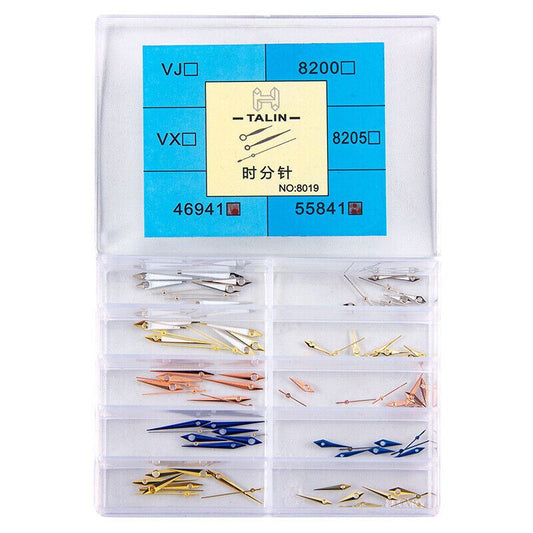 Small, minute, and hour watch hands compatible with 46941 55841 quartz movements, precision fit for repairs.