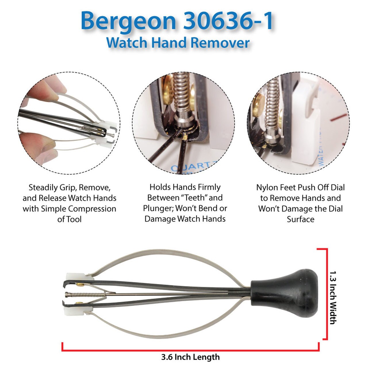 Bergeon Presto Hand Remover 30636-1 tool for precise watch hand removal in repair workshops.