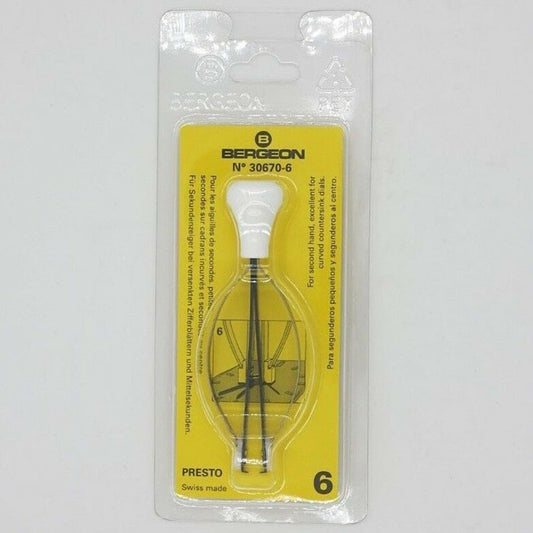 Bergeon 30670-6 curved dial tool for precise removal of watch second hands in repairs and maintenance.