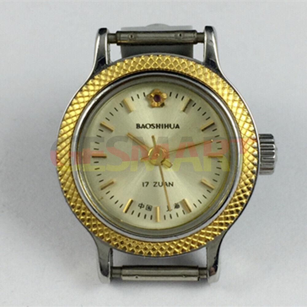 Montre mécanique manuelle Shanghai pour femme, cadran jaune doré, boîtier rond, 17 pouces