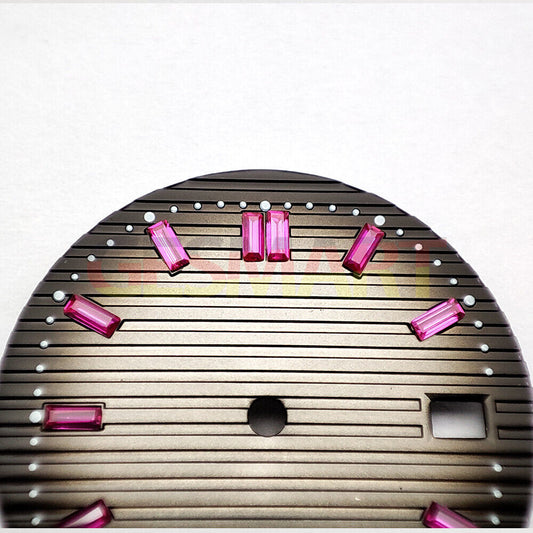 29.8mm pink gemstone nail on grey watch dial, compatible with NH35 movement.