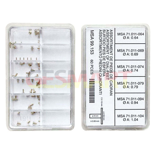 Horotec MSA99.153 metal watch dial repair nails, 60-piece boxed set for precise watchmaking