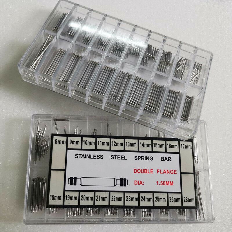 300Pcs stainless steel spring bars and link pins for watch bands, versatile repair tool kit.