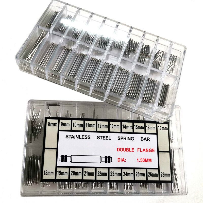300Pcs stainless steel spring bars and link pins for watch bands, versatile repair kit.