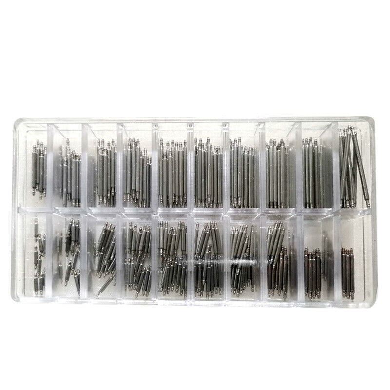 300Pcs stainless steel spring bars and link pins for watch band repairs, versatile kit.