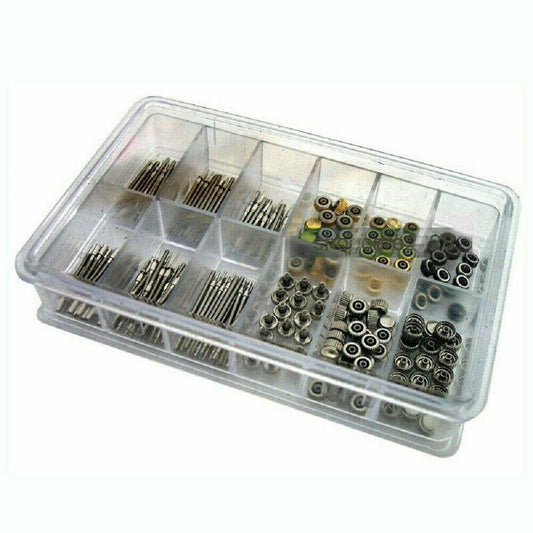 144-piece watch stem and crown set, perfect for ladies' and quartz watch repairs.