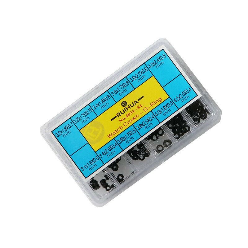 Durable waterproof rubber O-ring gaskets for watch crown seals, assorted sizes.