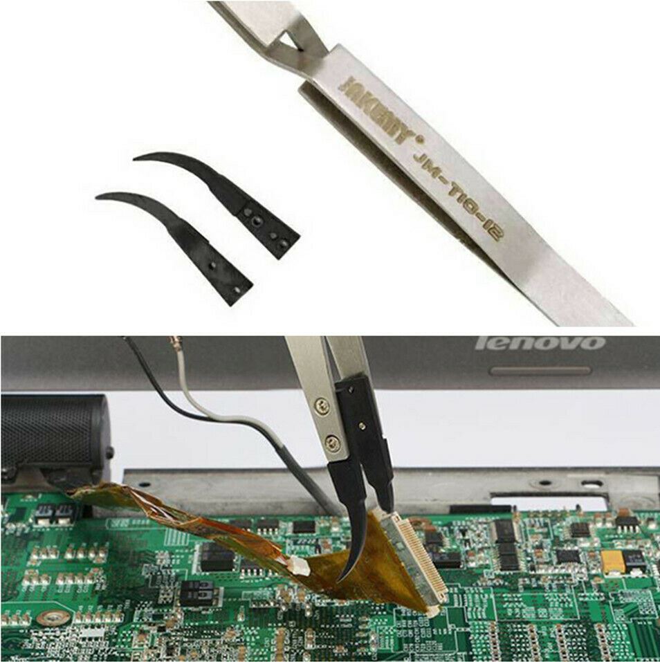 JM-T10-12 Steel Precision anti-static tweezers for ESD-safe iPhone repair and electronics assembly by JM.