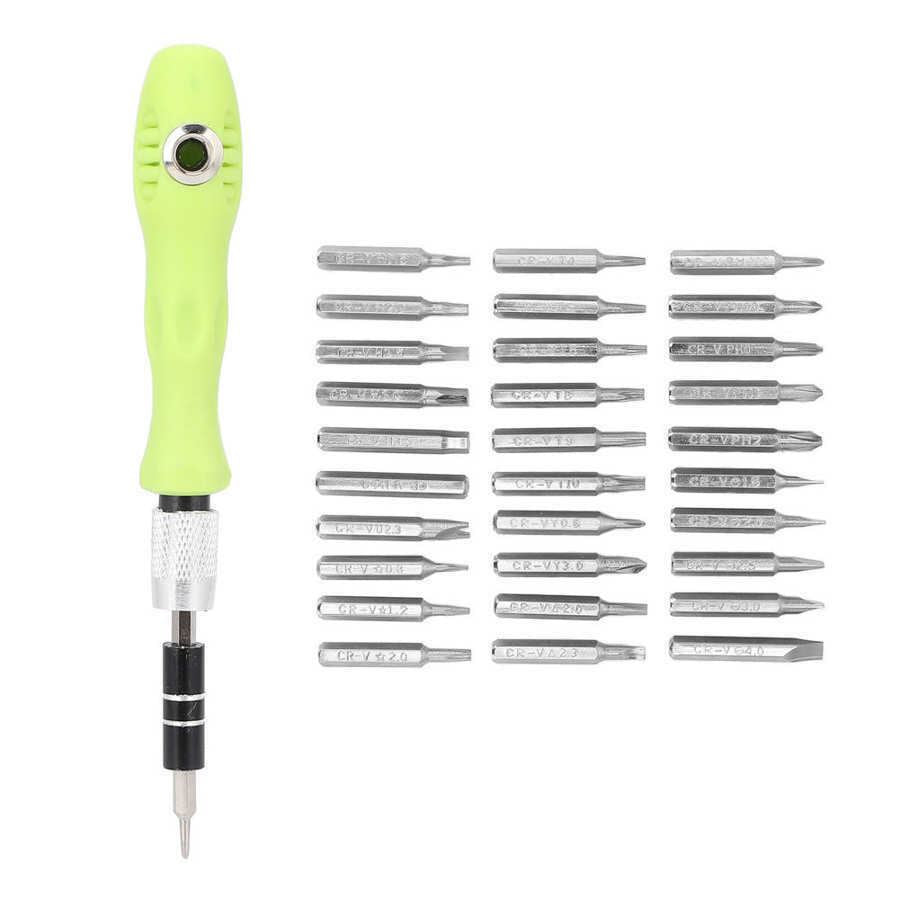 Professional 32-in-1 watch screwdriver set with alloy tools and compact storage box for precise watch repairs.