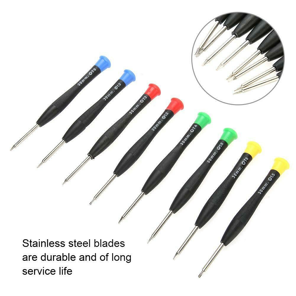 Set of 8 electronic watch screwdrivers for precise jewelry and watch repairs.