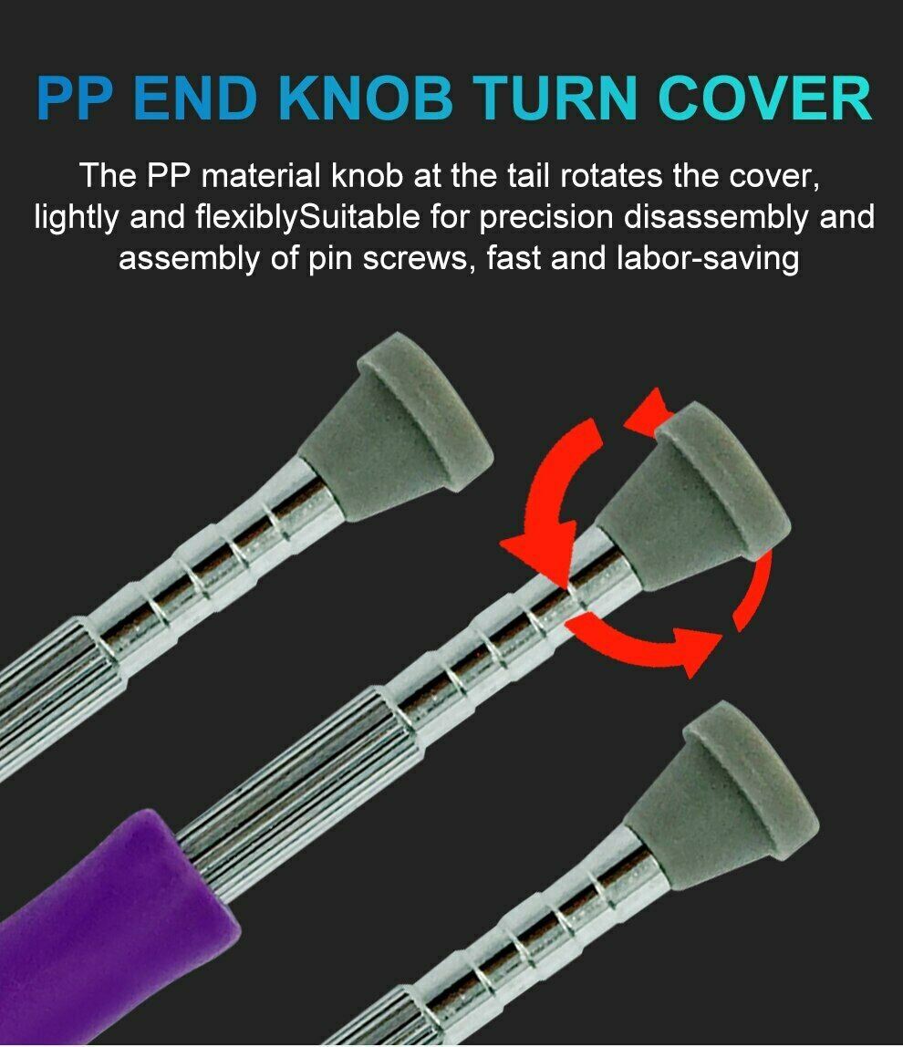 Magnetic screwdriver set with slotted and Phillips tips for precise watch and eyeglass repairs.