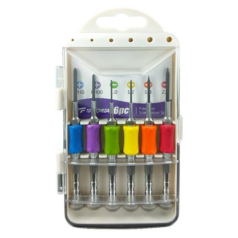 Magnetic screwdriver set with slotted and Phillips tips for precise watch and eyeglass repairs.