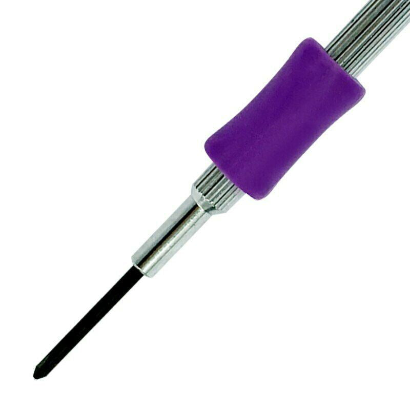 Magnetic screwdriver set with slotted and Phillips tips for precise watch and eyeglass repairs.