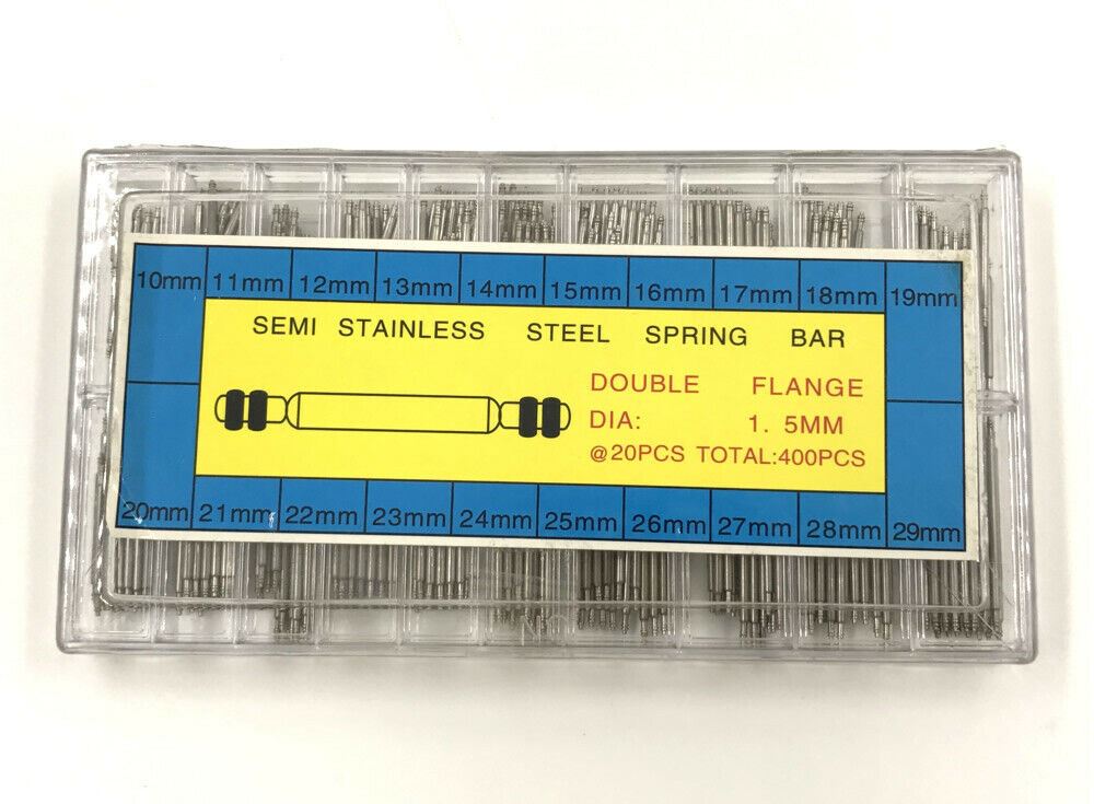 400pcs stainless steel spring bar pins for watch band repair, durable and precise replacement parts.