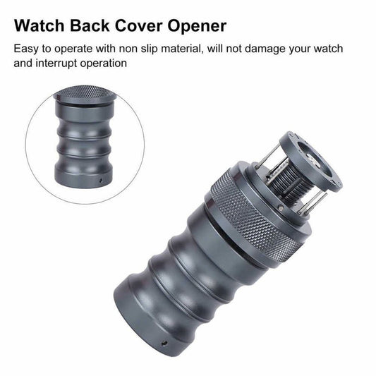 OMEGA watch back case opener set with 2 screwdrivers, non-slip portable tool for precise watch repair.