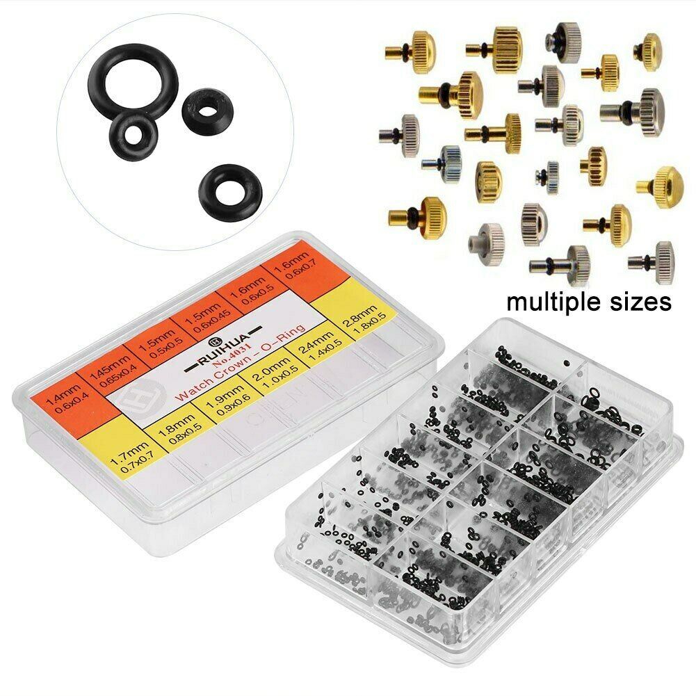 Mini Rubber O-Ring set, 12 sizes for waterproof watch crown seals and gaskets.