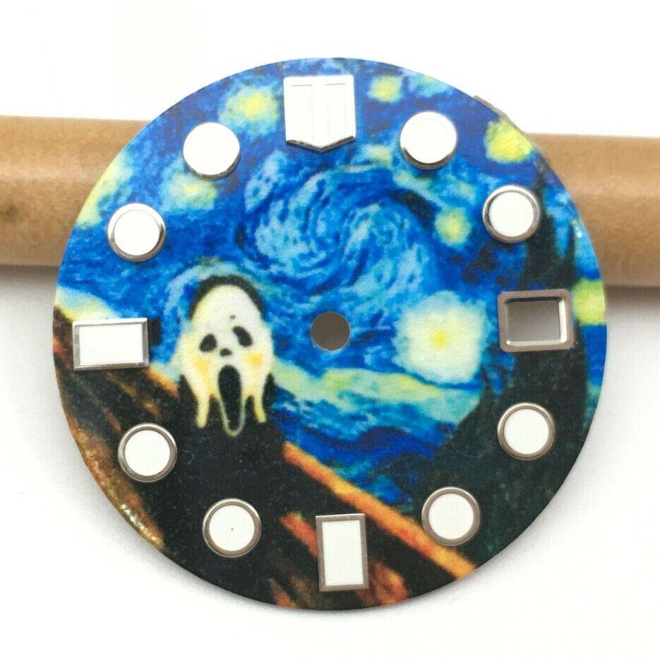 28.5mm luminous watch dial for NH35 movement, ideal replacement part for precise timekeeping.