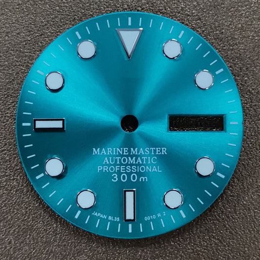 29mm luminous watch dial, compatible with NH35/NH36 movements, ideal for watch repairs.