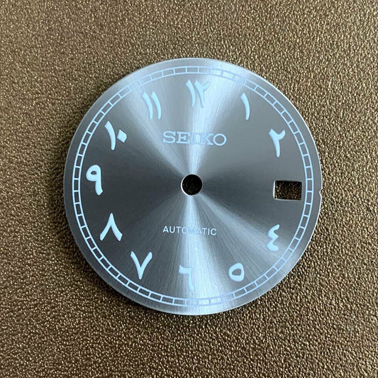 Arabic font luminous watch dial, 28.5mm, compatible with NH35 movement, ideal for watch repairs and customization.