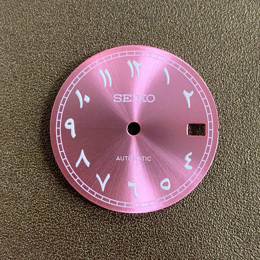 Luminous 28.5mm Arabic font watch dial for NH35 movement, perfect for precise watch repairs.