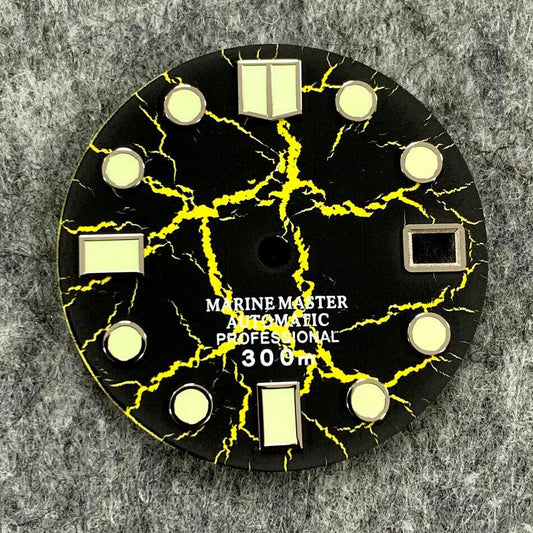 28.5mm crackle watch dial with C3 luminous for NH35 movement, enhancing visibility in low light.
