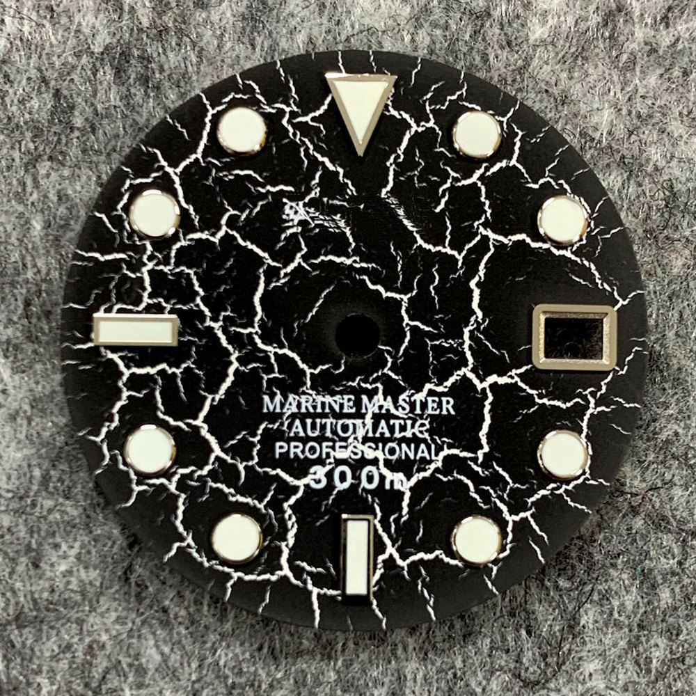 Cadran de montre craquelé de 28,5 mm, lumineux et normal, compatible avec le mouvement NH35