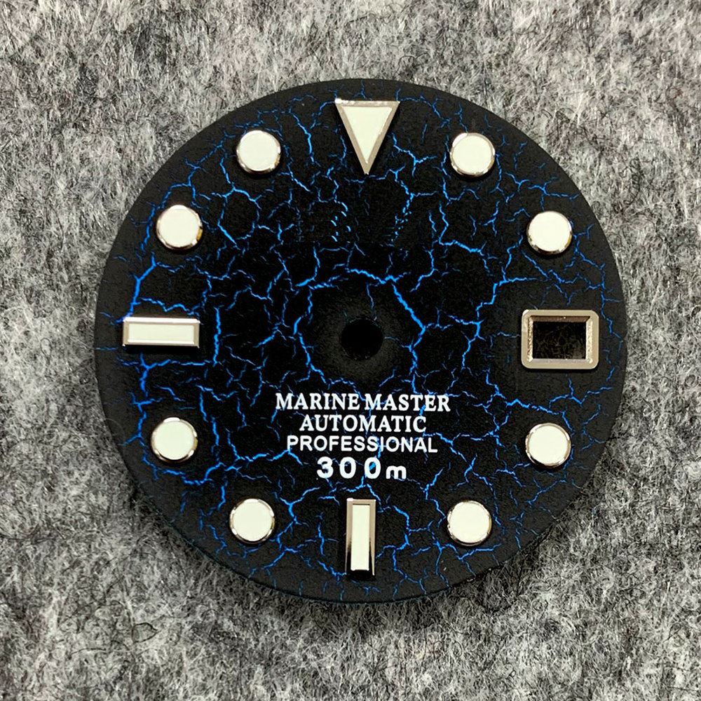 Cadran de montre craquelé de 28,5 mm, lumineux et normal, compatible avec le mouvement NH35