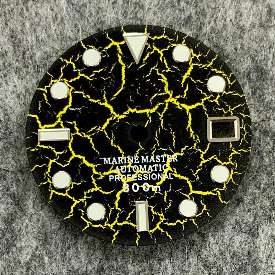 Cadran de montre craquelé de 28,5 mm, lumineux et normal, compatible avec le mouvement NH35