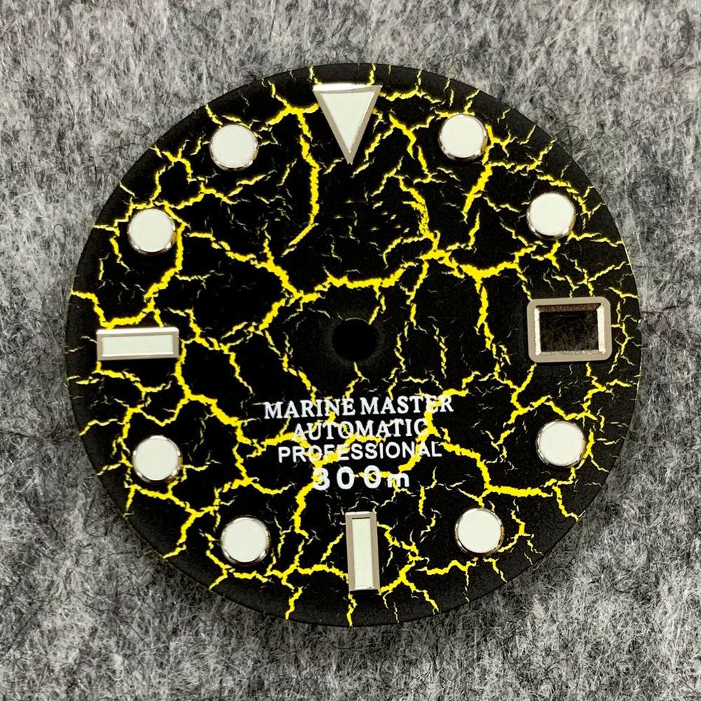 Cadran de montre craquelé de 28,5 mm, lumineux et normal, compatible avec le mouvement NH35