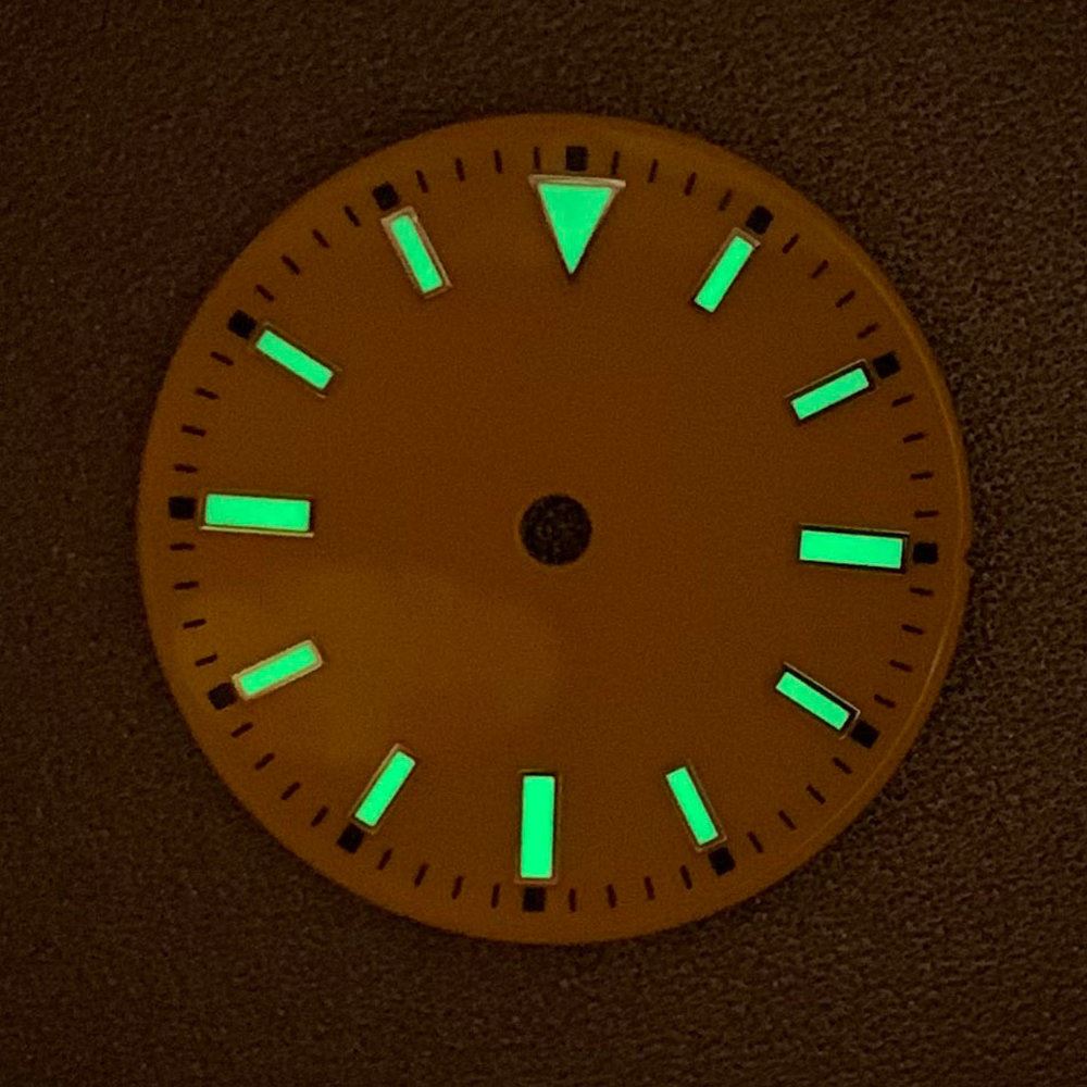 29mm luminous watch dial by BrandName for NH35/NH36 ETA 2836/8215/2813 movements, improving readability and style.